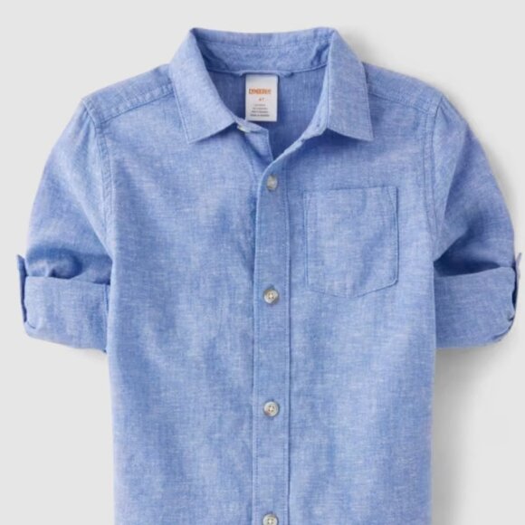 Gymboree Boys' Light Blue Linen Blend Long Sleeve Button Up NWT Linen Collection - Picture 3 of 7